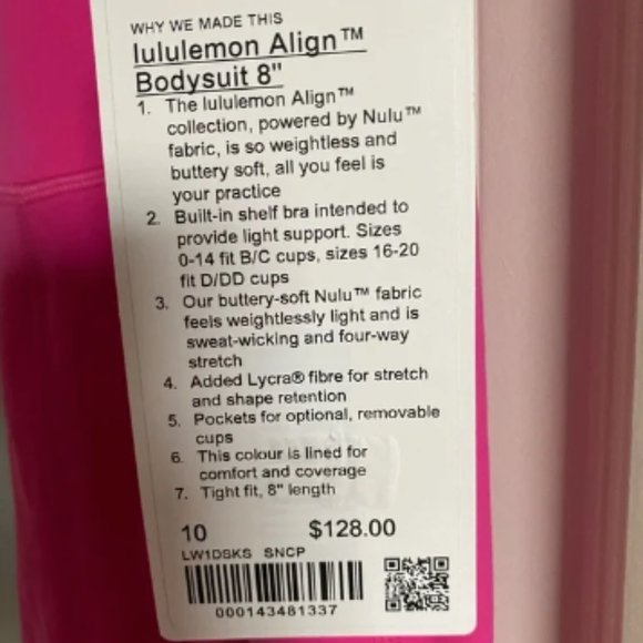 Lululemon Align Bodysuit 8" Sonic Pink ONSIE Size 10 - NEW! - Picture 9 of 15